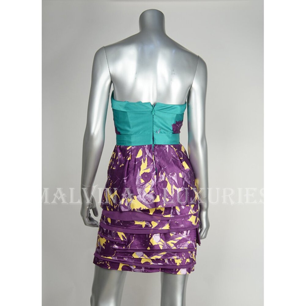 BCBG BCBGMAXAZRIA DRESS TIERED POPLIN SWEETHEART BODICE STRAPLESS US sz 2 - Picture 3 of 7